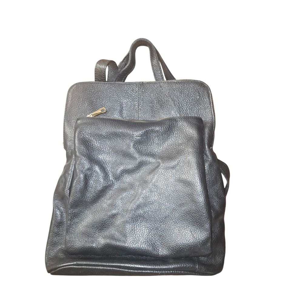 Unica Firenze Black Pebbled Leather Backpack Made in Italy Vera Pelle Bag
